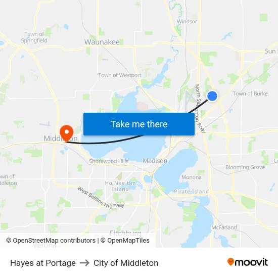 Hayes at Portage to City of Middleton map