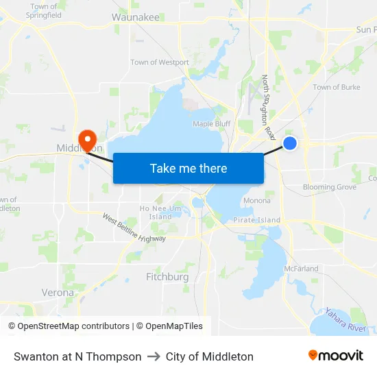 Swanton at N Thompson to City of Middleton map