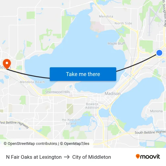N Fair Oaks at Lexington to City of Middleton map
