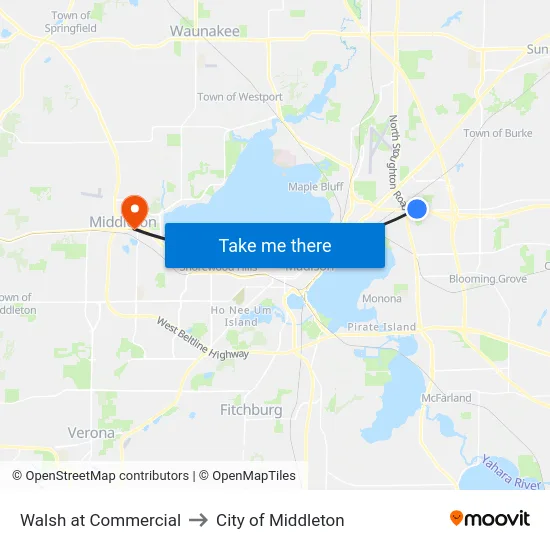 Walsh at Commercial to City of Middleton map