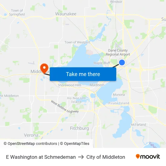 E Washington at Schmedeman to City of Middleton map