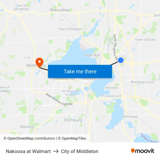 Nakoosa at Walmart to City of Middleton map