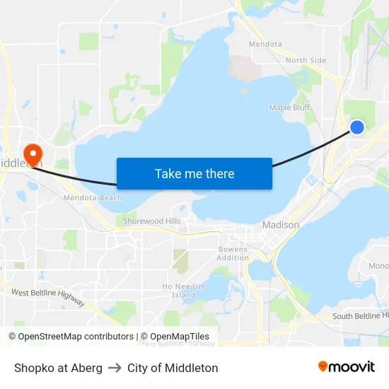 Shopko at Aberg to City of Middleton map