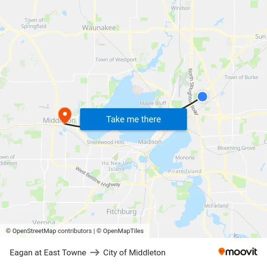 Eagan at East Towne to City of Middleton map