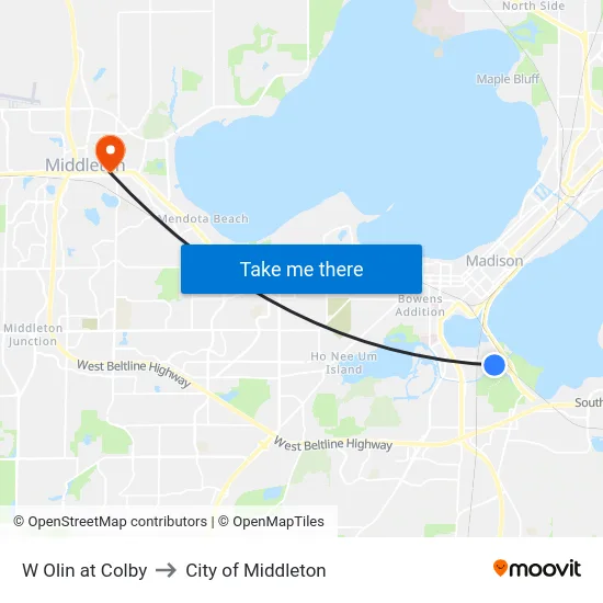 W Olin at Colby to City of Middleton map