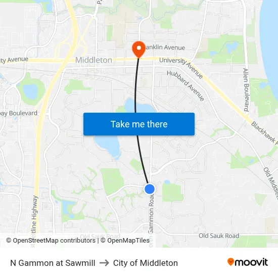 N Gammon at Sawmill to City of Middleton map