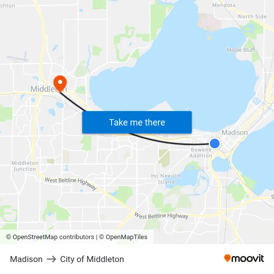 Madison to City of Middleton map