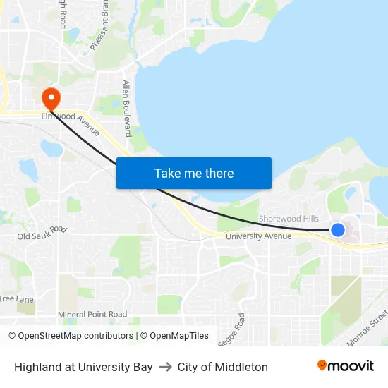 Highland at University Bay to City of Middleton map
