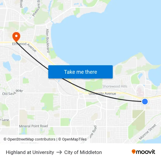 Highland at University to City of Middleton map