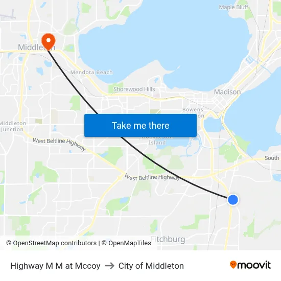 Highway M M at Mccoy to City of Middleton map