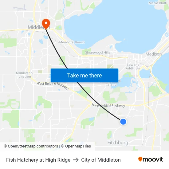 Fish Hatchery at High Ridge to City of Middleton map
