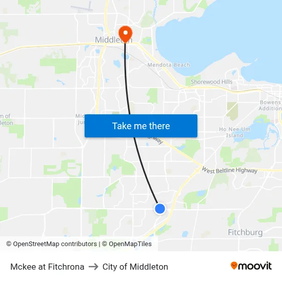Mckee at Fitchrona to City of Middleton map