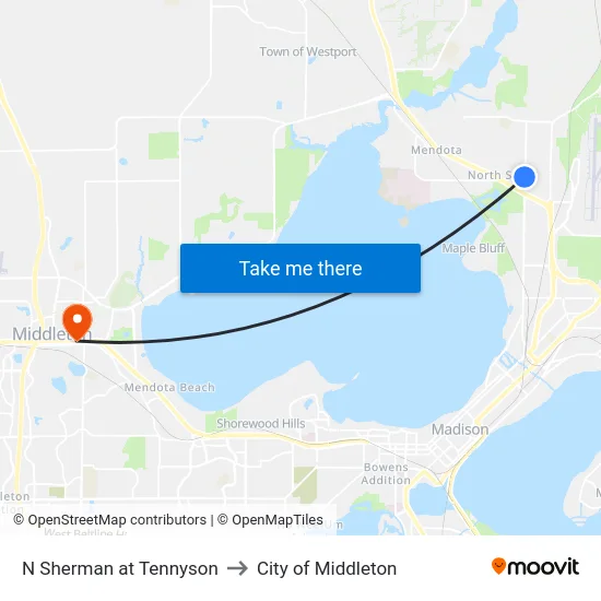 N Sherman at Tennyson to City of Middleton map
