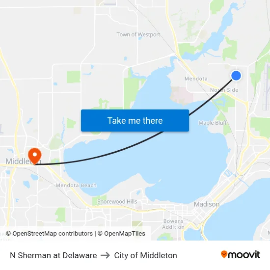 N Sherman at Delaware to City of Middleton map