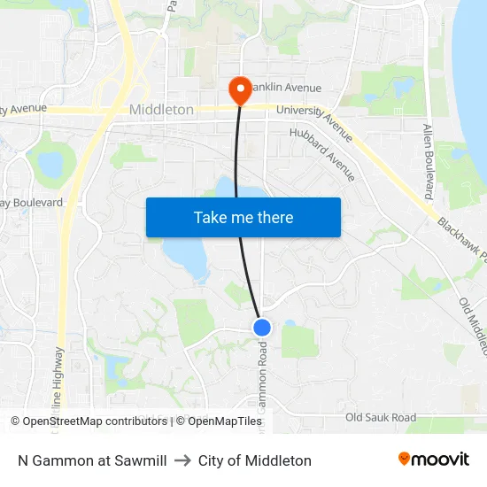 N Gammon at Sawmill to City of Middleton map