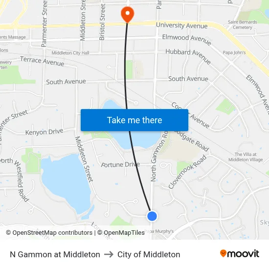 N Gammon at Middleton to City of Middleton map