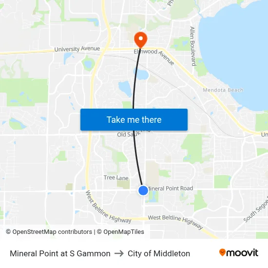 Mineral Point at S Gammon to City of Middleton map