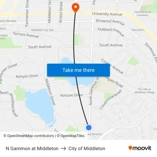 N Gammon at Middleton to City of Middleton map