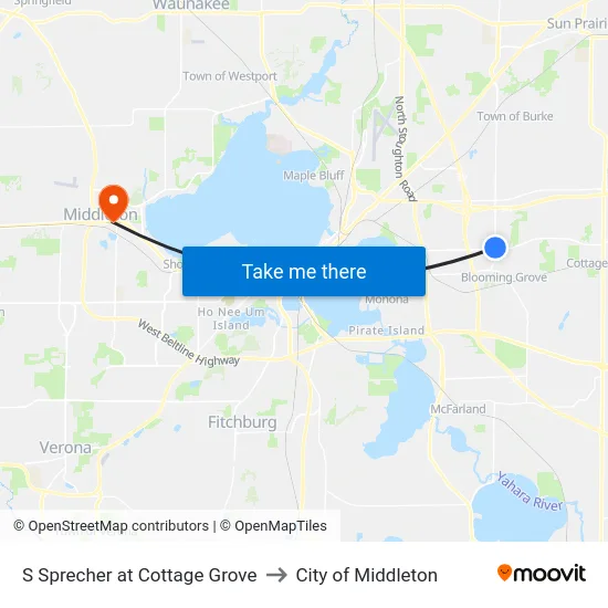 S Sprecher at Cottage Grove to City of Middleton map