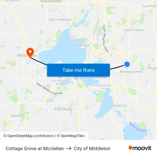 Cottage Grove at Mcclellan to City of Middleton map
