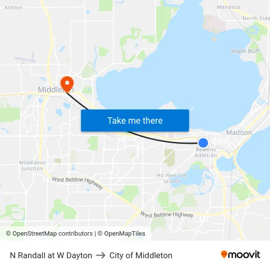 N Randall at W Dayton to City of Middleton map