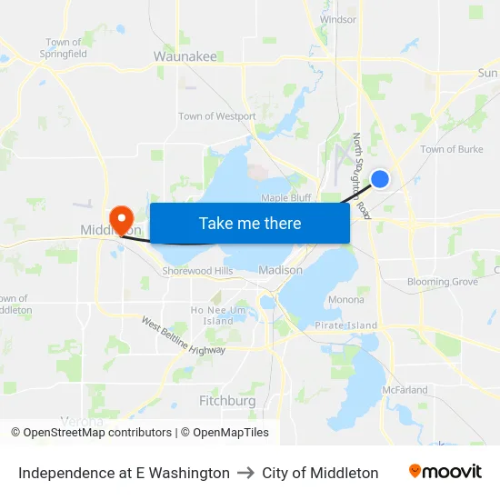 Independence at E Washington to City of Middleton map