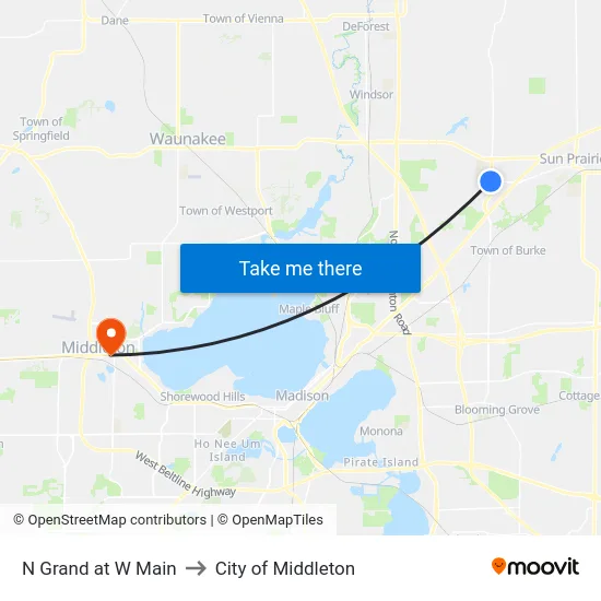 N Grand at W Main to City of Middleton map