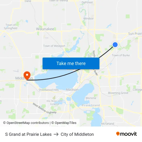 S Grand at Prairie Lakes to City of Middleton map