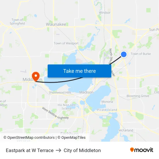 Eastpark at W Terrace to City of Middleton map