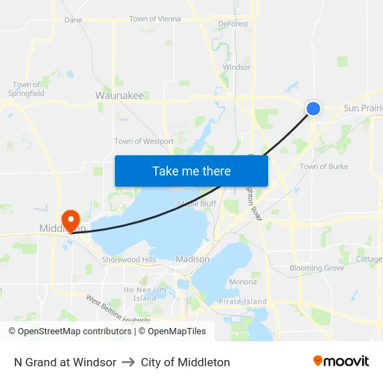 N Grand at Windsor to City of Middleton map