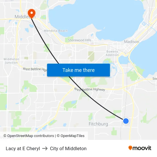 Lacy at E Cheryl to City of Middleton map