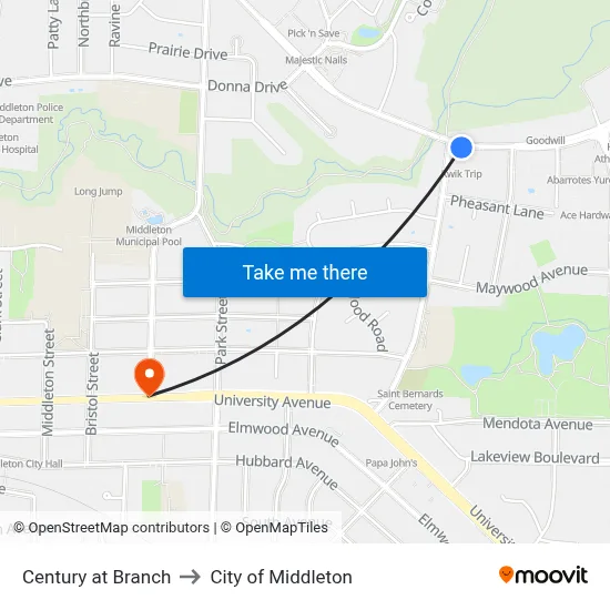 Century at Branch to City of Middleton map