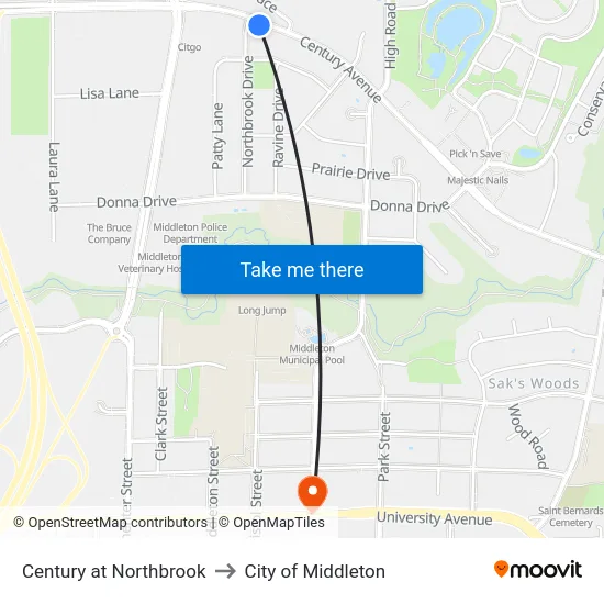 Century at Northbrook to City of Middleton map