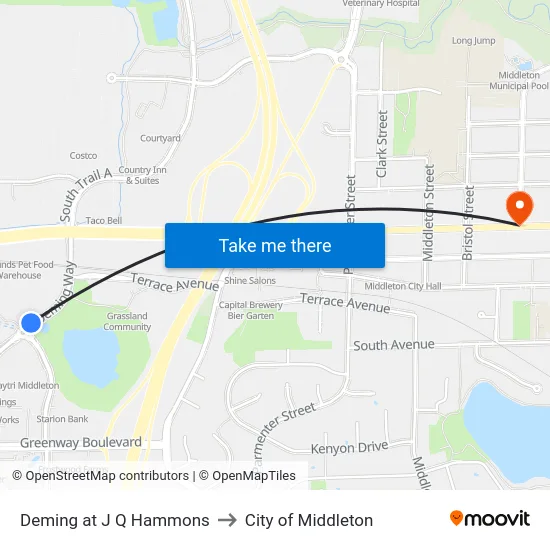 Deming at J Q Hammons to City of Middleton map