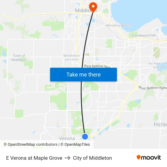 E Verona at Maple Grove to City of Middleton map