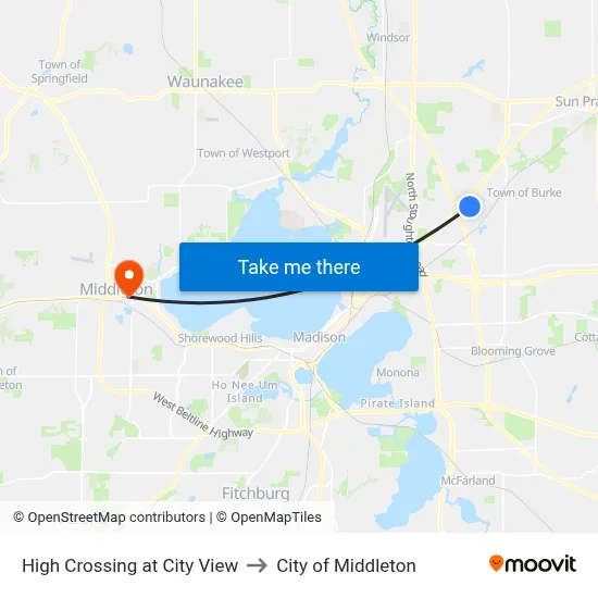 High Crossing at City View to City of Middleton map