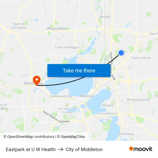 Eastpark at U W Health to City of Middleton map