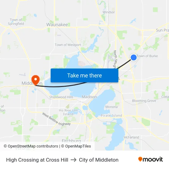High Crossing at Cross Hill to City of Middleton map