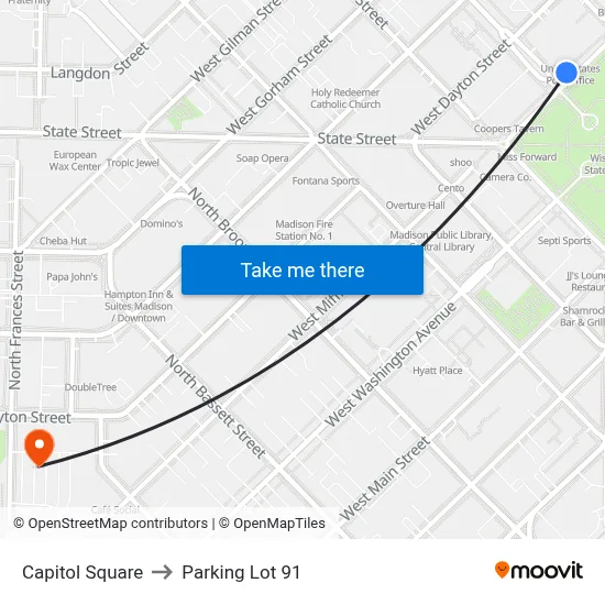 Capitol Square to Parking Lot 91 map