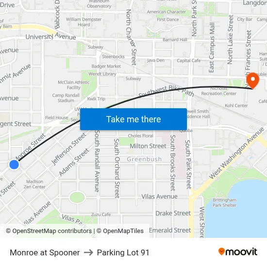 Monroe at Spooner to Parking Lot 91 map