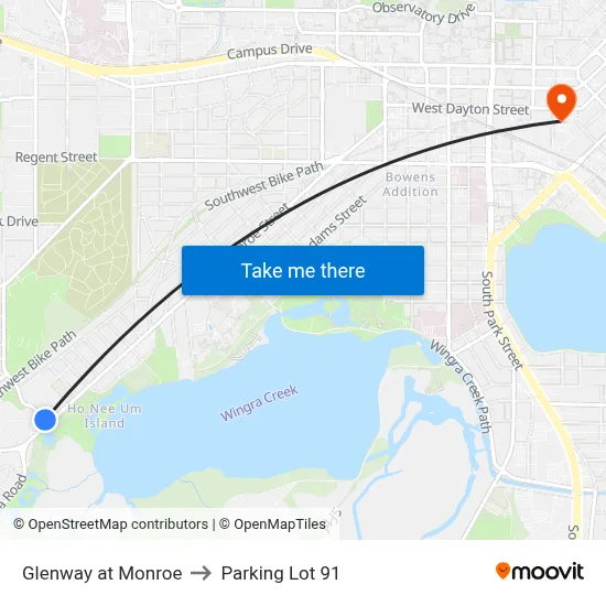Glenway at Monroe to Parking Lot 91 map