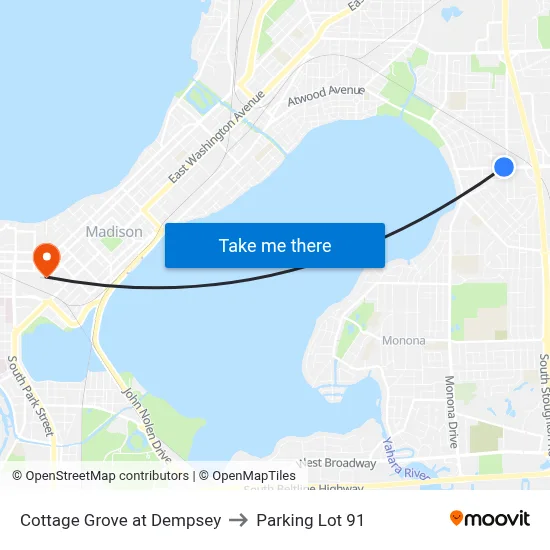 Cottage Grove at Dempsey to Parking Lot 91 map