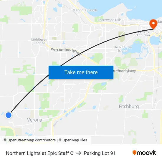 Northern Lights at Epic Staff C to Parking Lot 91 map