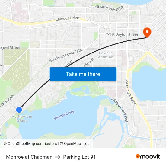 Monroe at Chapman to Parking Lot 91 map