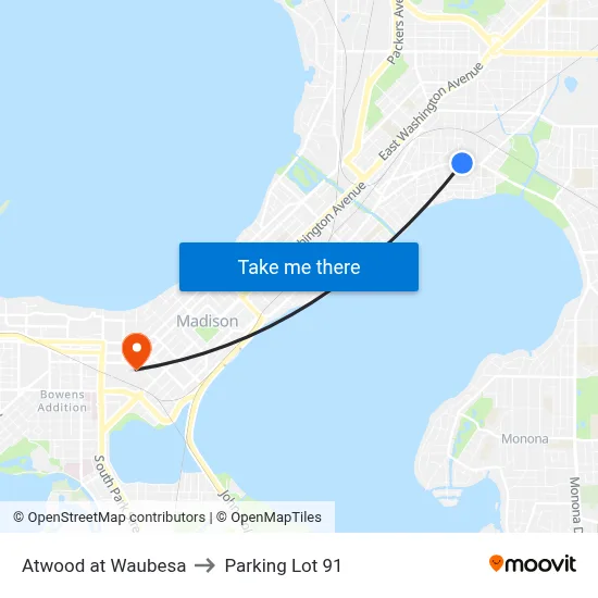 Atwood at Waubesa to Parking Lot 91 map