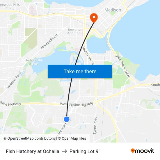Fish Hatchery at Ochalla to Parking Lot 91 map