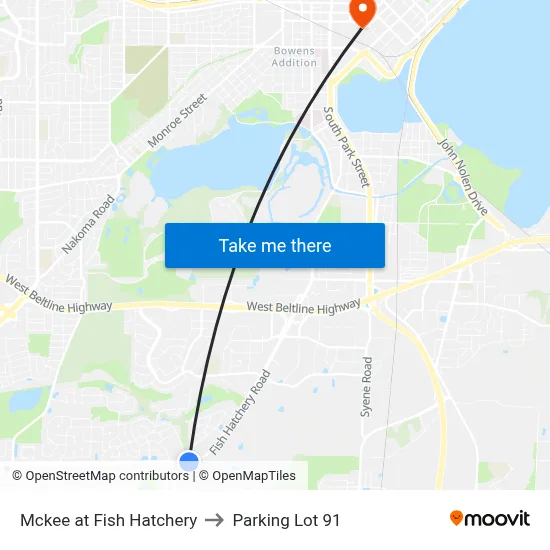 Mckee at Fish Hatchery to Parking Lot 91 map