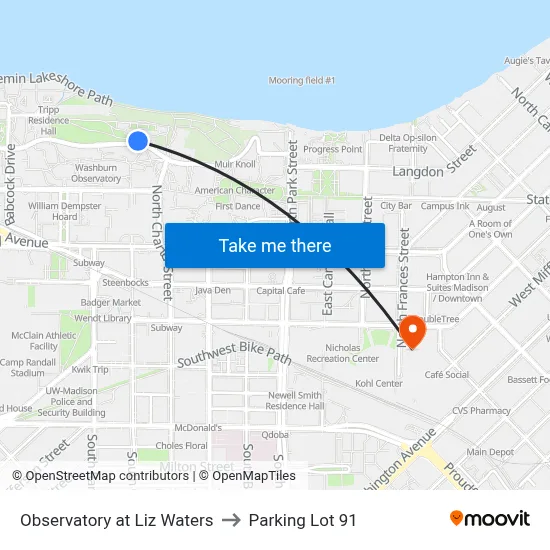 Observatory at Liz Waters to Parking Lot 91 map