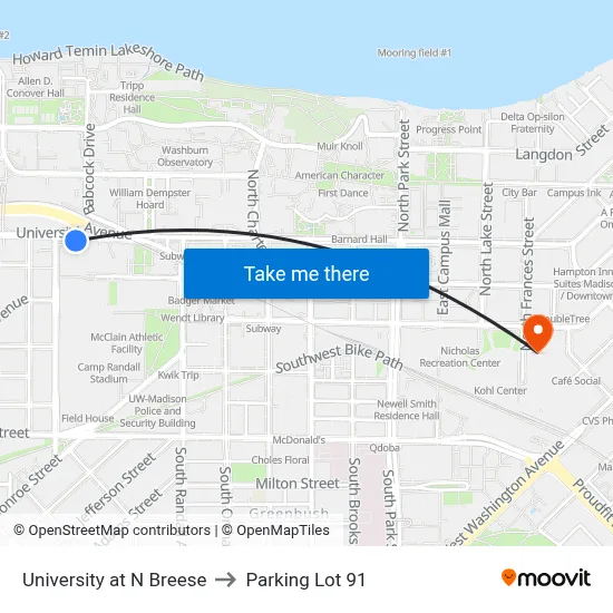 University at N Breese to Parking Lot 91 map