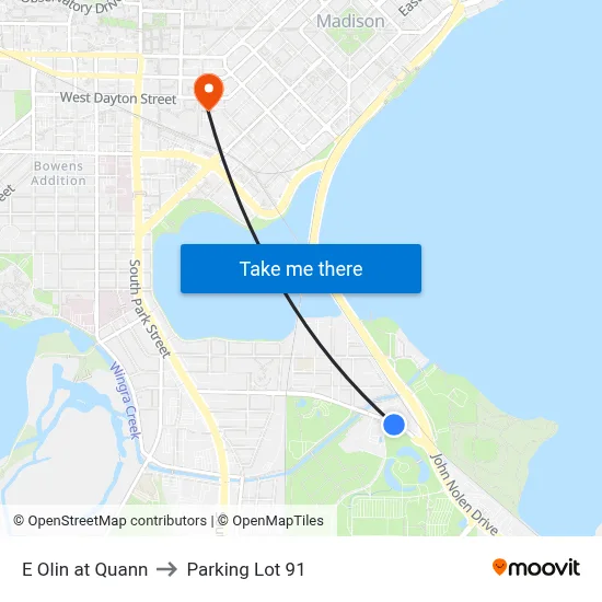 E Olin at Quann to Parking Lot 91 map